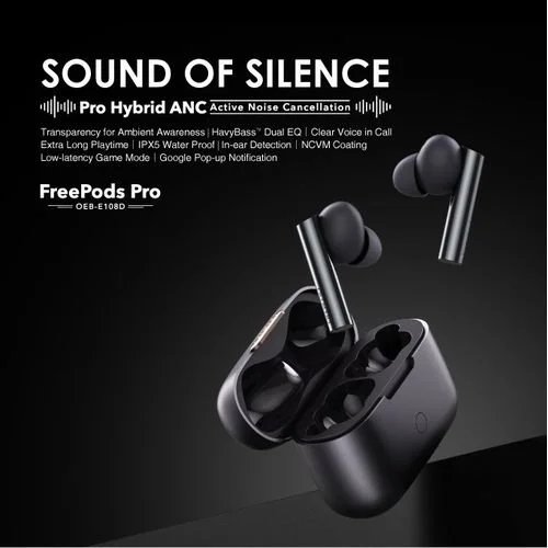 Oraimo FreePods Pro ANC Super Bass Wireless Earbuds - Black