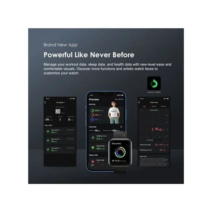 Oraimo Smart Watch OSW - 32 Calling, Quick Reply Sms Smart Watch - Black