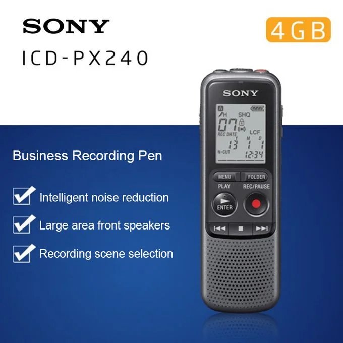 Sony Professional ICD-PX240 4GB Digital Voice Recorder With Built-In Stereo Microphone USB Port Dictaphone For Business Meeting