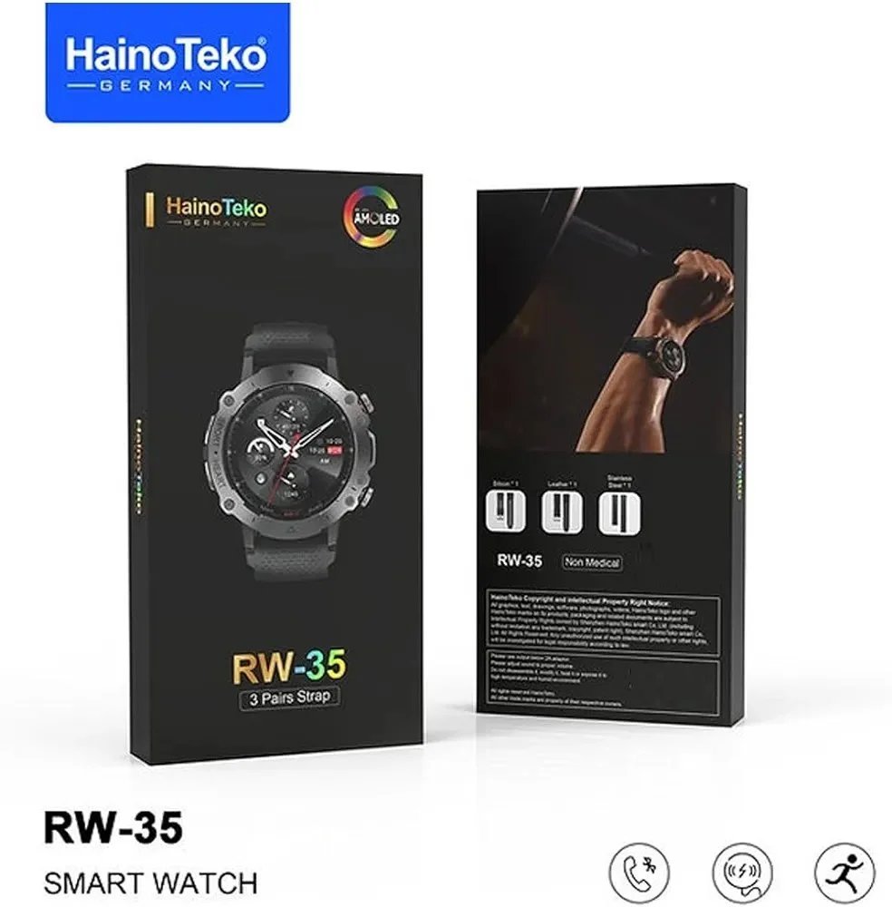 Haino Teko Germany RW35 Round Shape Smart Watch With 3 Pair Strap and Wireless Charger For Men's and Boys