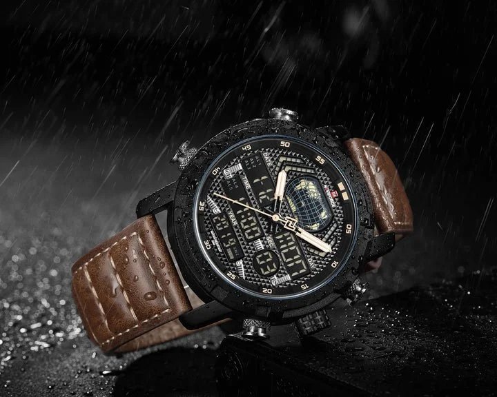 NAVIFORCE Watch for Men Luxury Digital Chronograph Analog Sport Watches Military Waterproof Genuine Leather Wristwatch NF9160