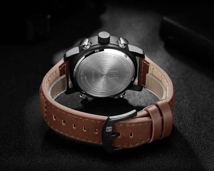 NAVIFORCE Watch for Men Luxury Digital Chronograph Analog Sport Watches Military Waterproof Genuine Leather Wristwatch NF9160
