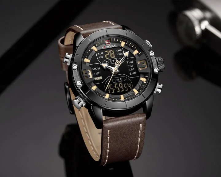 NAVIFORCE Quartz Watch Men Luxury Digital Sport Waterproof Wristwatches Leather Strap Business Watch NF9153L