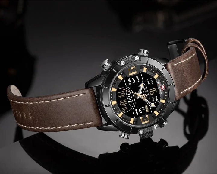 NAVIFORCE Quartz Watch Men Luxury Digital Sport Waterproof Wristwatches Leather Strap Business Watch NF9153L