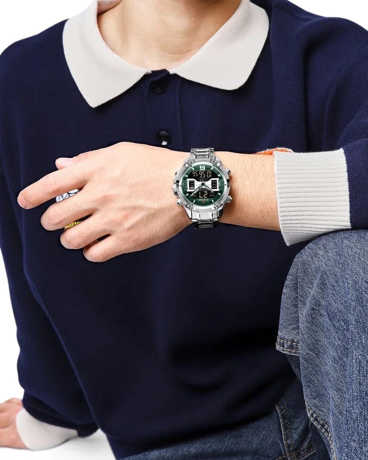 NAVIFORCE Men Luxury Watches 2022 Business Fashion Stainless Steel Calendar High Quality LCD Display Waterproof Quartz Wristwatch NF9201
