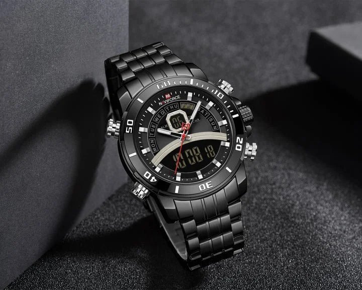 NAVIFORCE Men Luxury Business Sports Digital Quartz Stainless Steel Waterproof Multifunction Watch NF9181S