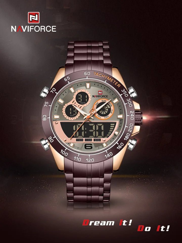 NAVIFORCE Men Digital Sport Chronograph Watch Stainless Steel Waterproof Luminous Analog Quartz Wristwatches NF9188
