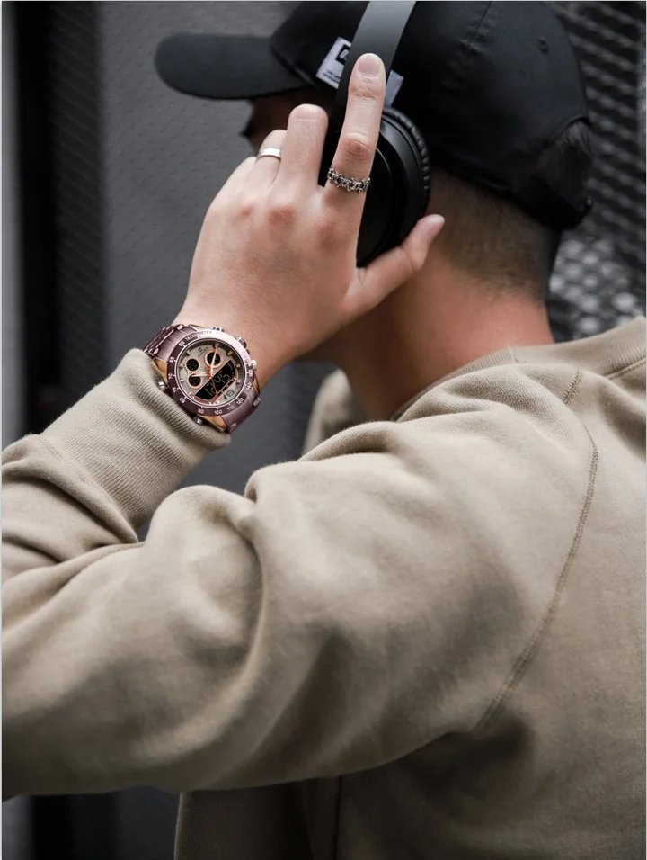 NAVIFORCE Men Digital Sport Chronograph Watch Stainless Steel Waterproof Luminous Analog Quartz Wristwatches NF9188