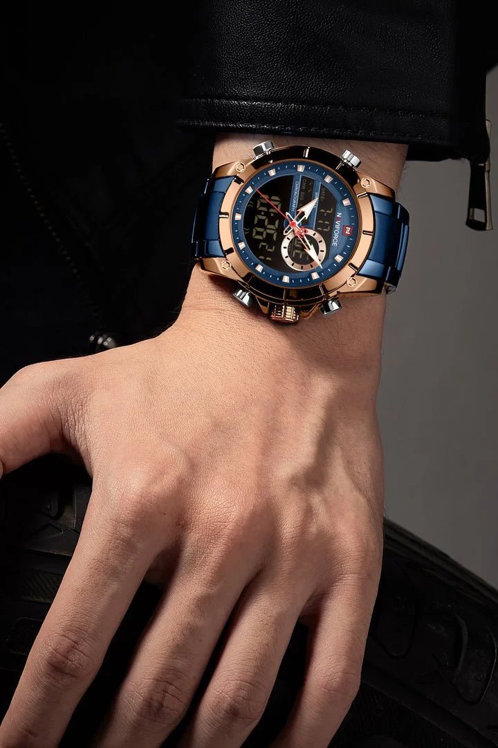 NAVIFORCE Men Military Sport Watches Digital Analog Waterproof Stainless Steel Wristwatch NF9163