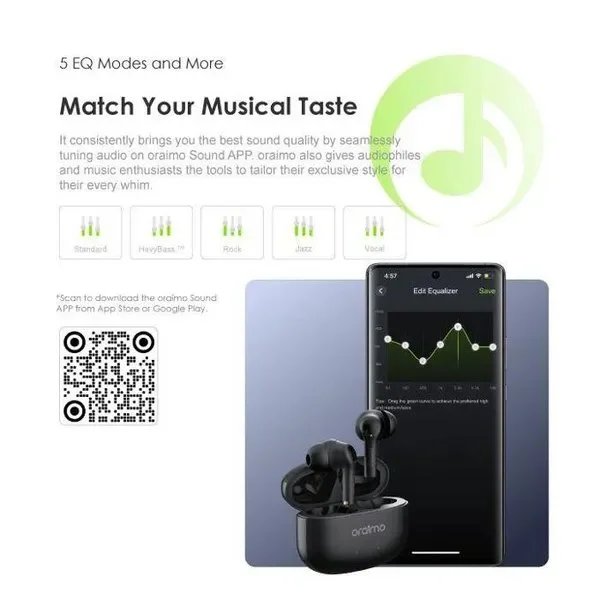 Oraimo FreePods 3C ENC Playtime True Wireless Earbuds- Black- warranty 365 days