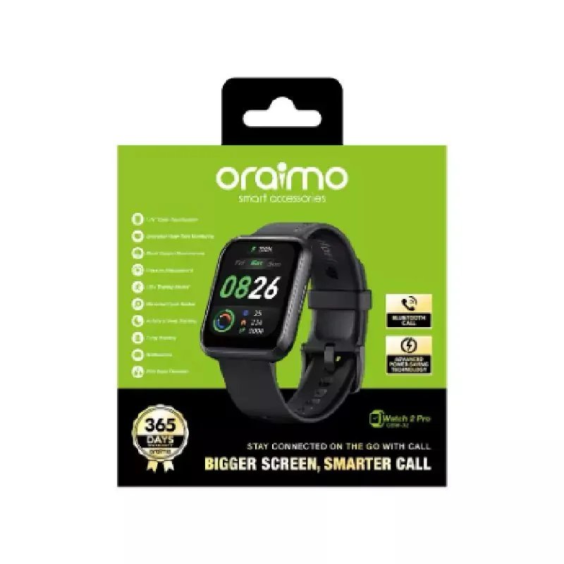 OraimoWatch 2 Pro Bluetooth Call Smart Watch 2.01inch HD Display Fitness Tracker with Heart Rate Sleep Monitor Pedometer IP68 Waterproof Black