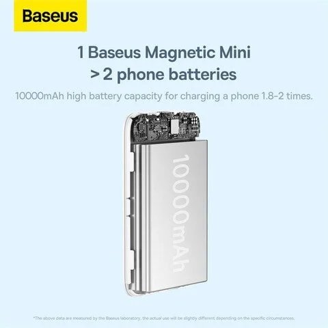 Baseus 10000 mAh MagSafe Power Bank 10000mAh 15W Wireless Portable Charger PD 20W With USB-C Port Fast Charging MagSafe Battery Pack for iPhone 15 Pro Max/iPhone 15/Plus/14/13/12 Series White White