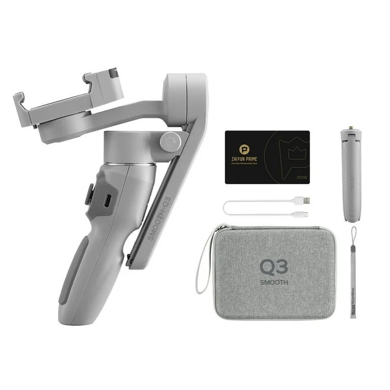 ZHIYUN Smooth Q3 Combo Package [Official ] Phone Gimbal 3-Axis Flexible Smartphone Handheld Stabilizer Gray with Fill Light for iPhone