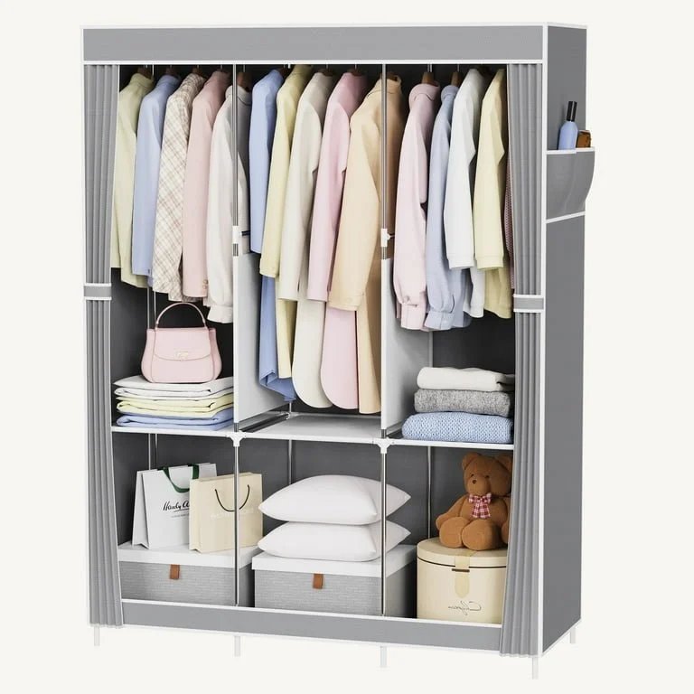 Portable Closet Wardrobe for Hanging Clothes 6 Storage Shelves Closet Organizers for Bedroom Free Standing Clothes Rack with Cover