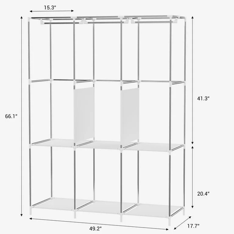 Portable Closet Wardrobe for Hanging Clothes 6 Storage Shelves Closet Organizers for Bedroom Free Standing Clothes Rack with Cover