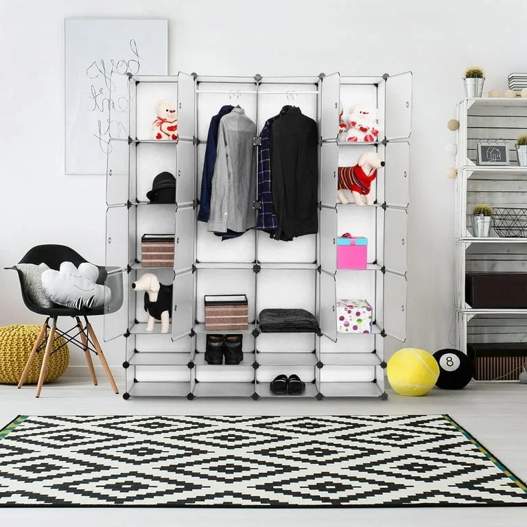 Costway DIY 4 column 24 cube Portable Clothes Wardrobe Cabinet Closet Storage Organizer W/Doors