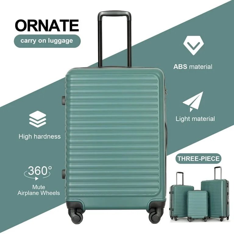 Travelhouse 3 Piece Hardside Luggage Set Hardshell Lightweight Suitcase with TSA Lock Spinner Wheels 20in24in28in.(Green)