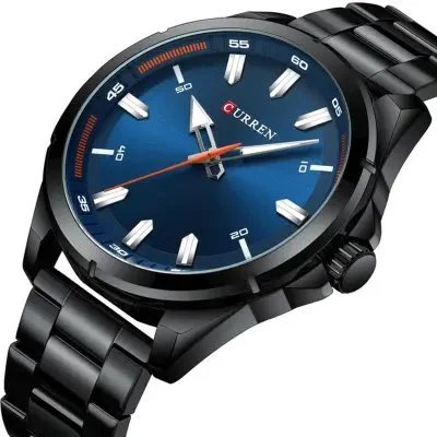 CURREN 8320 Men's Watch Quartz Clock Stainless Steel Fashionable Casual Classic Analog Wristwatch for Men Black & Blue