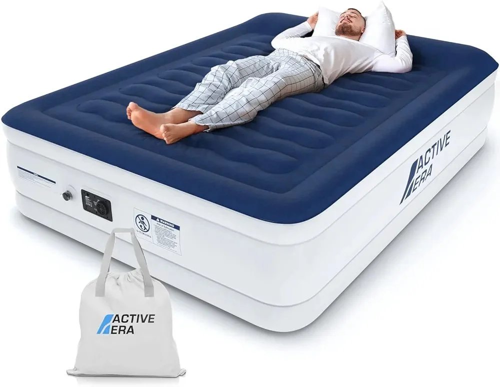 Luxury King Size Inflatable Mattress - Elevated Air Mattress with Built-in Pump, Raised Pillow and Structured I-Beam Technology, Height 56cm