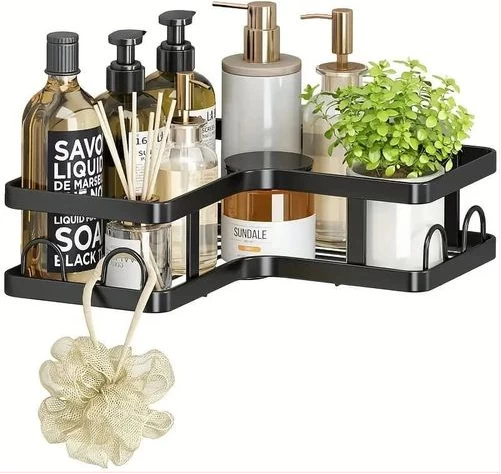 5 Sets Cosmetics Lotion Bathroom Storage Rack for Kitchen Organizer No-Punch Wall -mounted Oil Salt Vinegar Multifunction Organizer Soap Dish Toiletries Shelf Practical Shower Caddy Set -Black