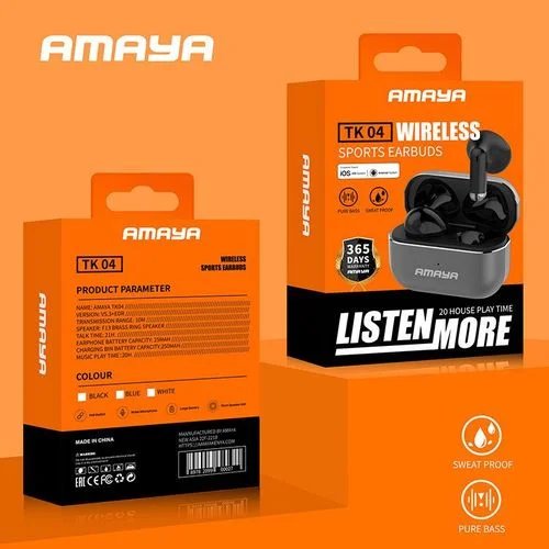 Amaya Original Earbuds TK04 High Grade 20hrs Play Time Wireless Sports Airpods BT 5.3, 1Year Warranty- Black