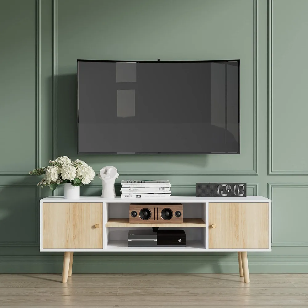 Cozy Castle Wooden TV Stand for 50/55/60 inch TV, Modern Entertainment Center