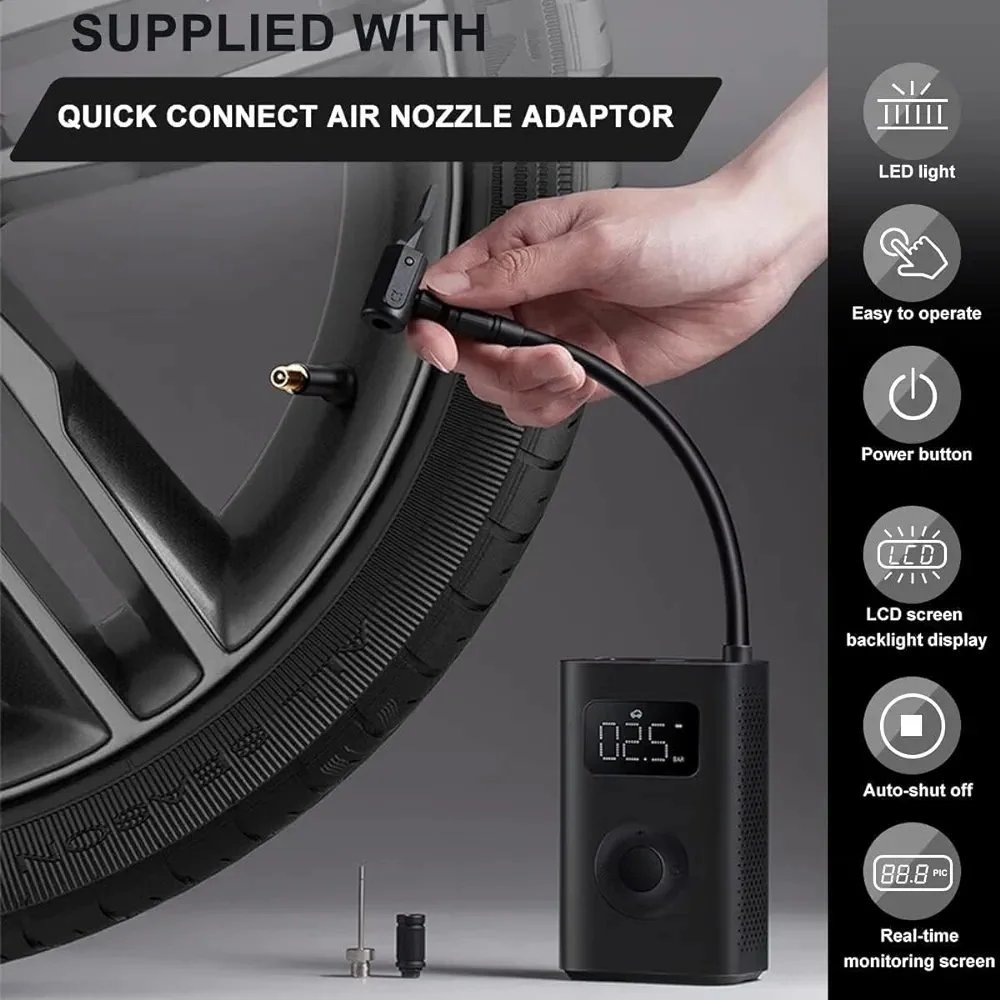 Xiaomi Portable Electric Air Compressor, 150 PSI Tire Inflator for Car, Scooter, Bike Tires and Balls – Cordless with Digital Pressure Detection