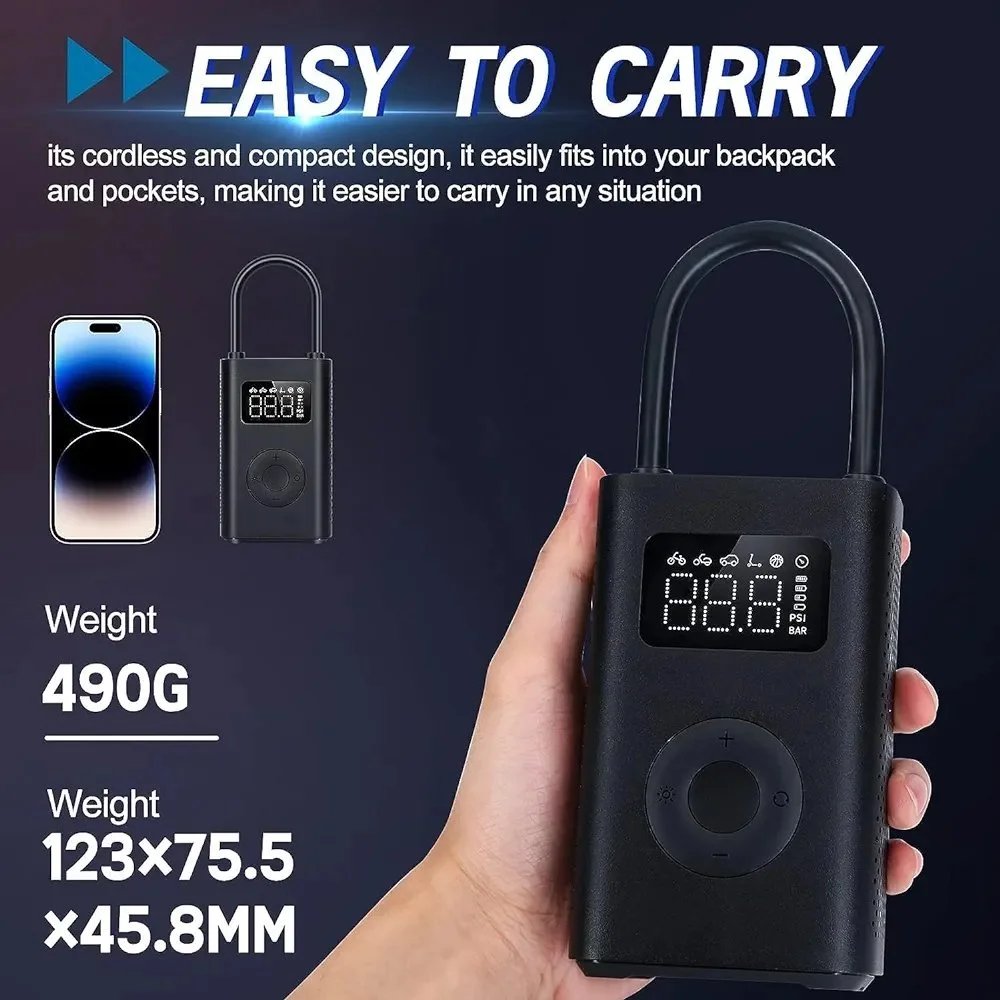 Xiaomi Portable Electric Air Compressor, 150 PSI Tire Inflator for Car, Scooter, Bike Tires and Balls – Cordless with Digital Pressure Detection