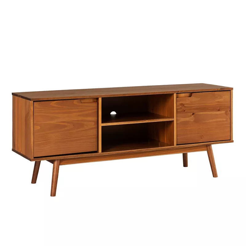 Solid Wood Mid-Century Modern TV Stand for TVs up to 65" Caramel