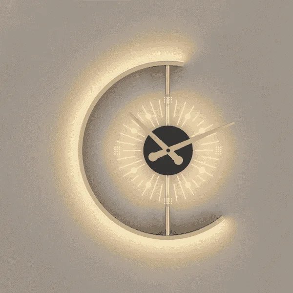 Golden classic wall clock with lights