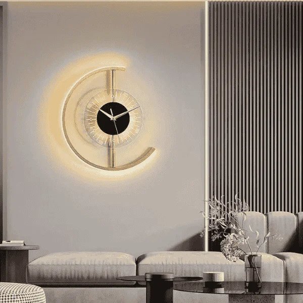 Golden classic wall clock with lights