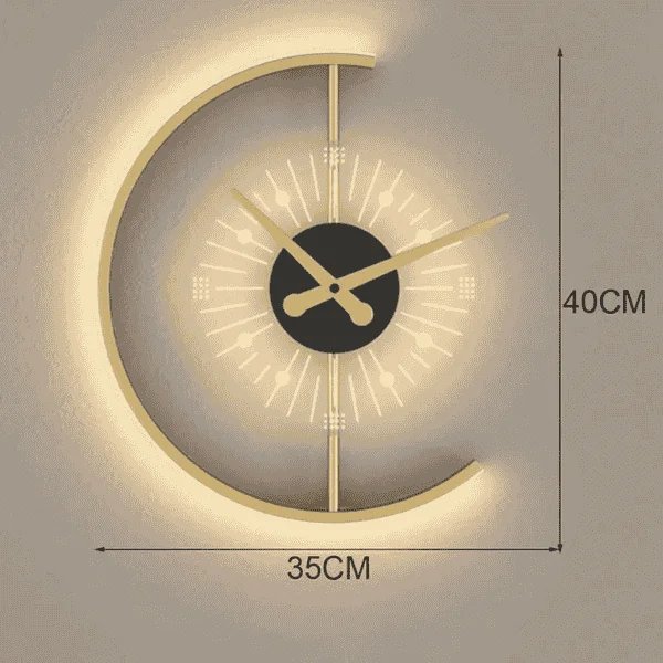 Golden classic wall clock with lights
