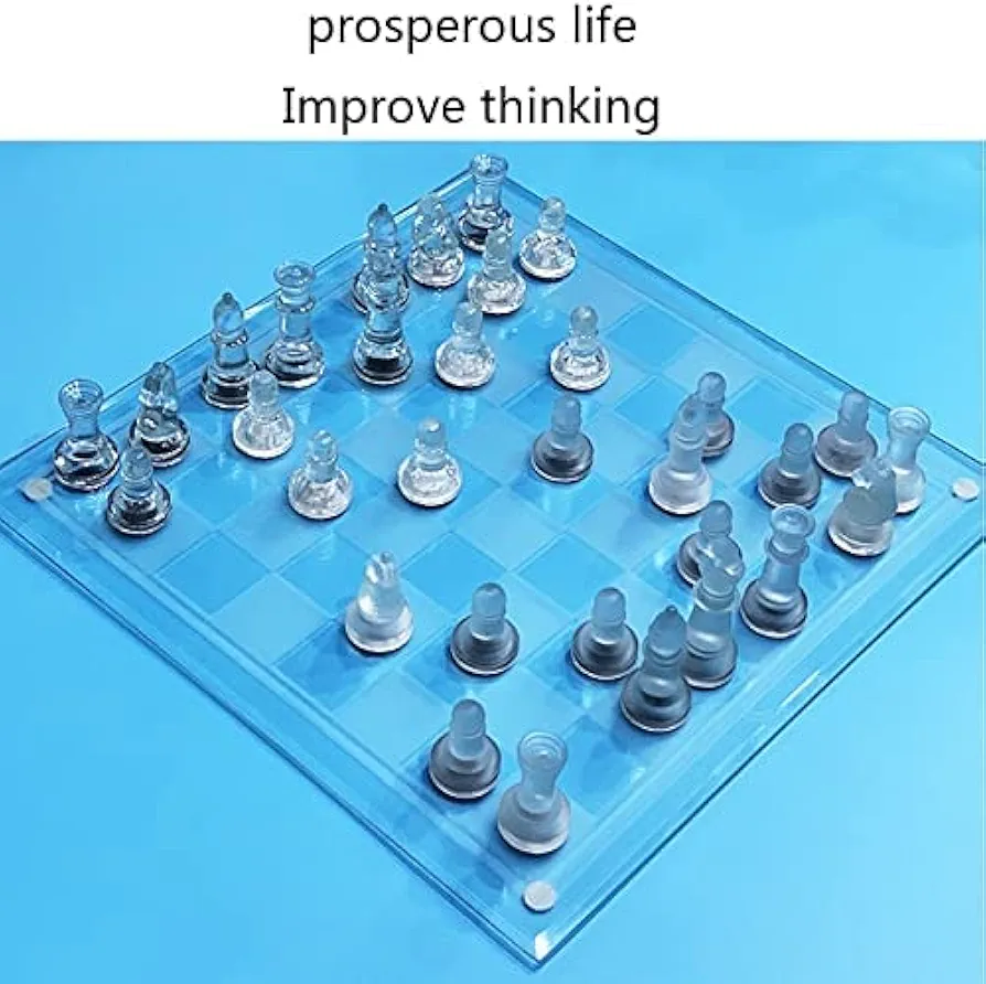 Chess exquisite glass chess game set, solid glass chess pieces, crystal mirror chess board gift for young adult chess