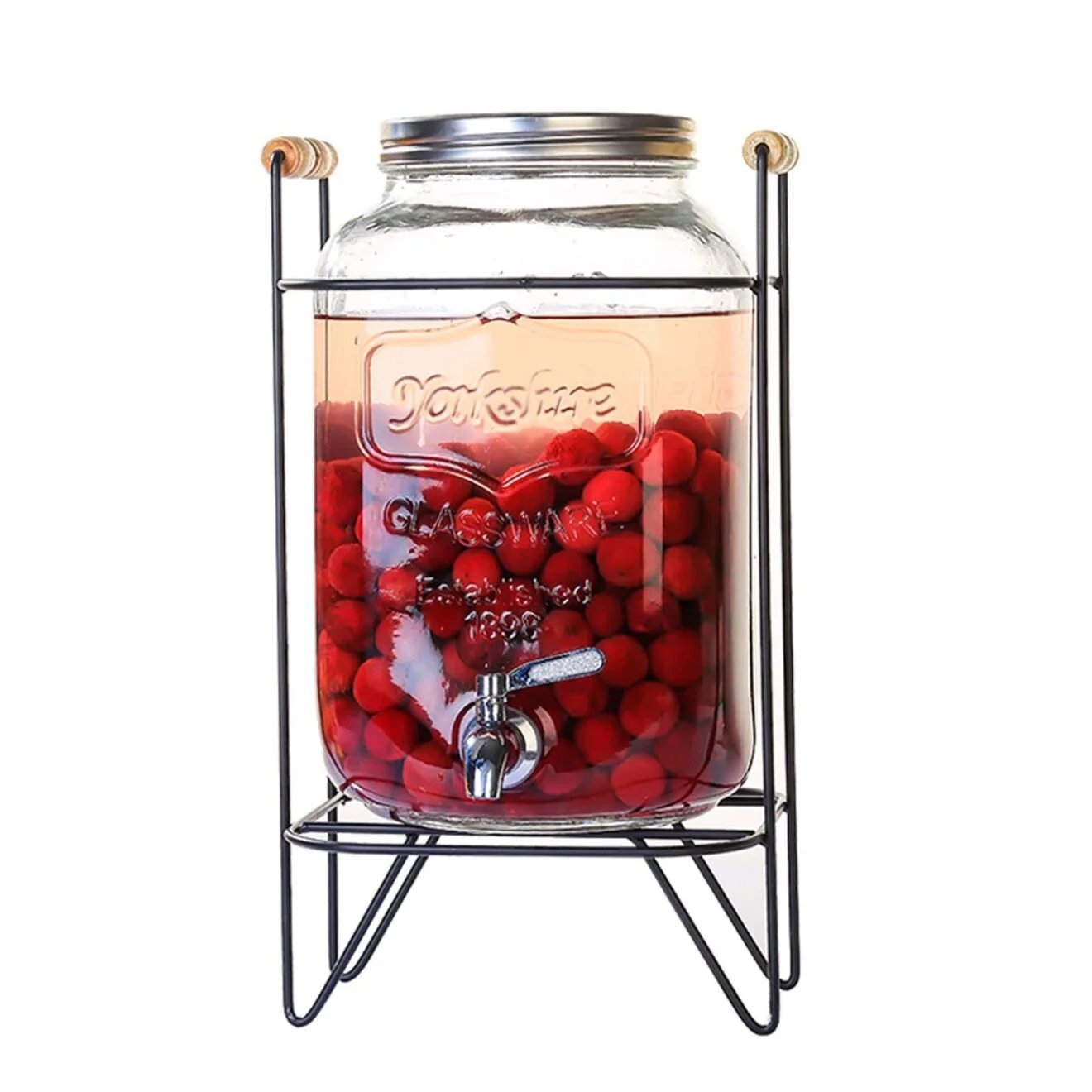 Glass Beverage/Juice Dispenser 8L with a tap and metal stand
