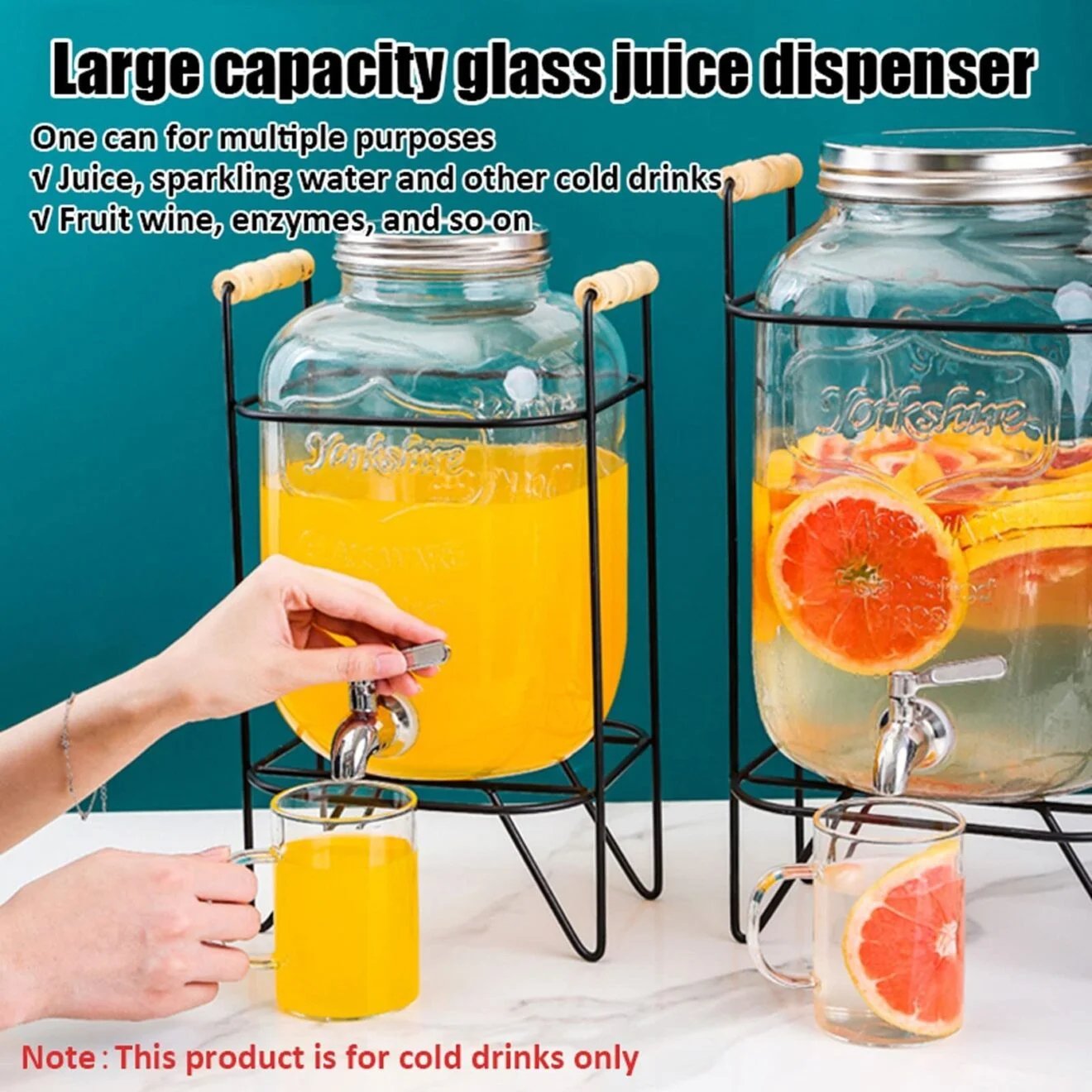 Glass Beverage/Juice Dispenser 8L with a tap and metal stand