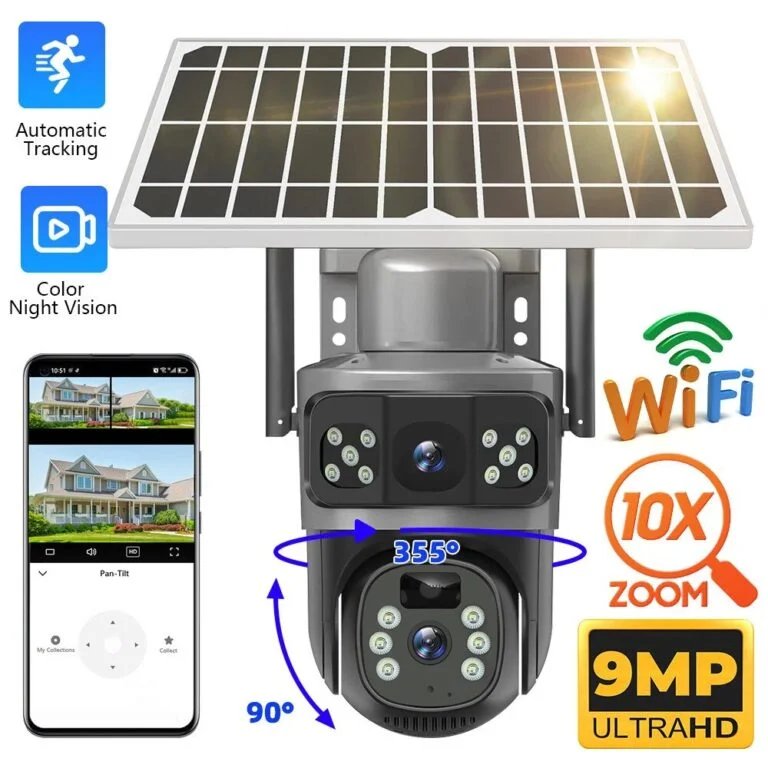 2PCs HD Outdoor Solar PTZ Camera IP66 WiFi and Sim Card Connection