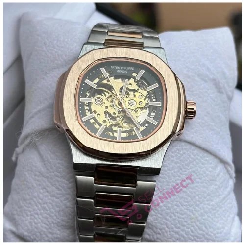 Stainless steel plain black mechanical watch