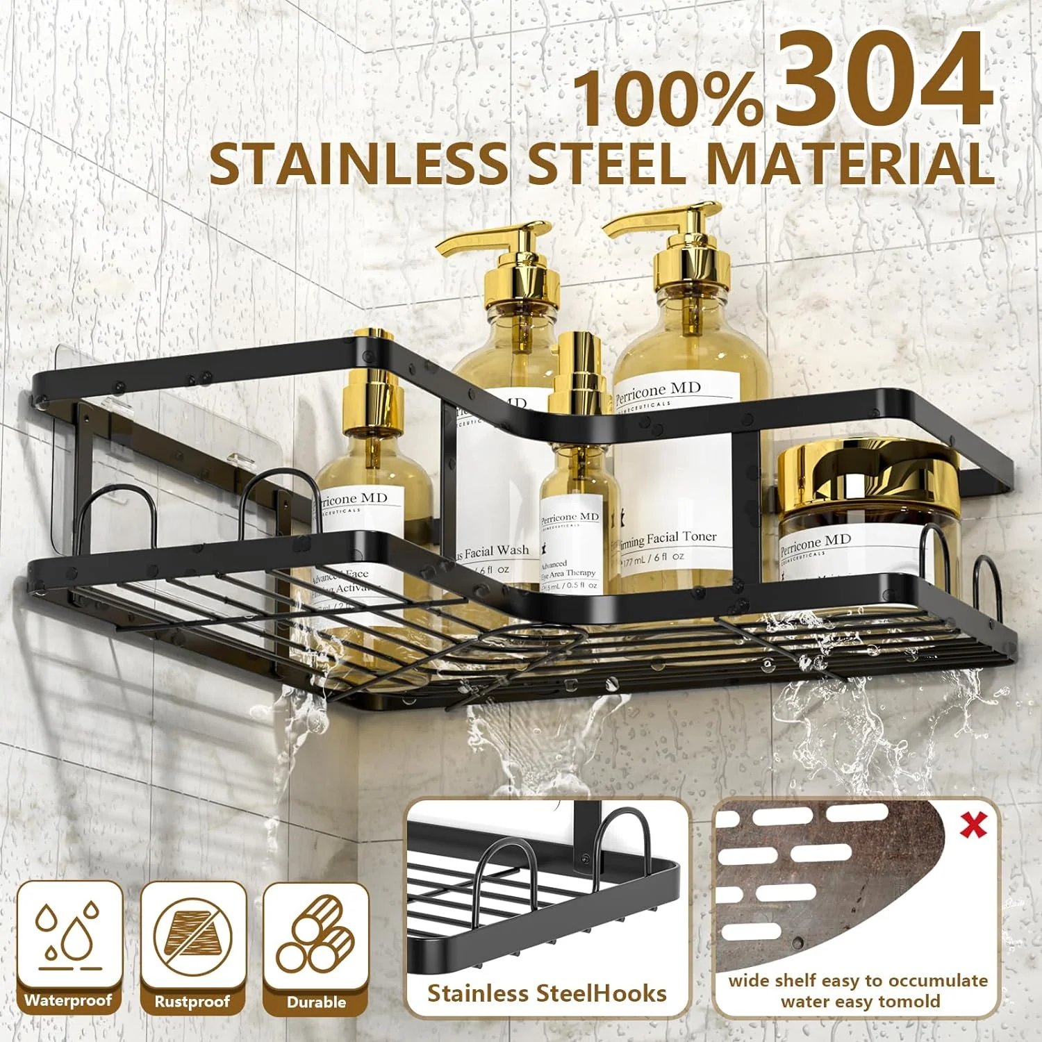 Set Of 5 Mesh Shower Shelves, Multipurpose Wall Storage Racks, Stainless Steel Bathroom Corner Baskets, Shower Basket for Hanging, Shampoo, Shower Gel, Soap Holder