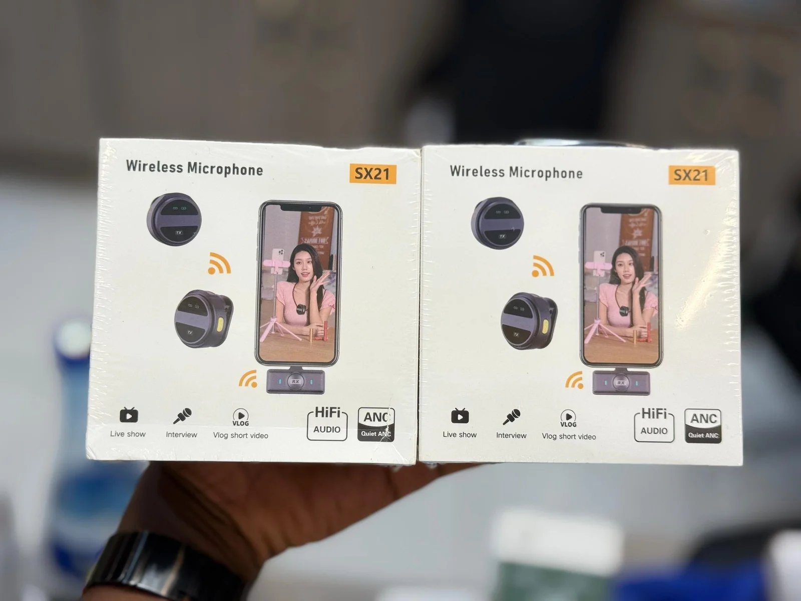 SX21 Wireless Microphone, ANC 2 Pcs Tie Collar Mic Portable Live Streaming Small Wireless Lavalier Microphone For IPhone IPad