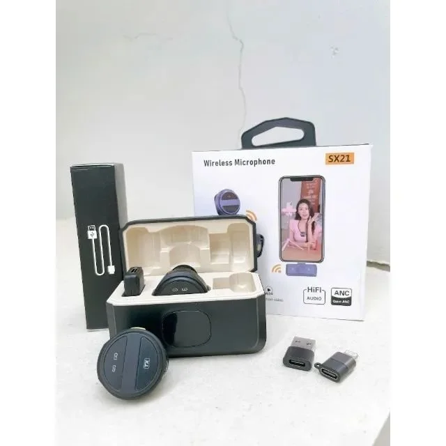 SX21 Wireless Microphone, ANC 2 Pcs Tie Collar Mic Portable Live Streaming Small Wireless Lavalier Microphone For IPhone IPad