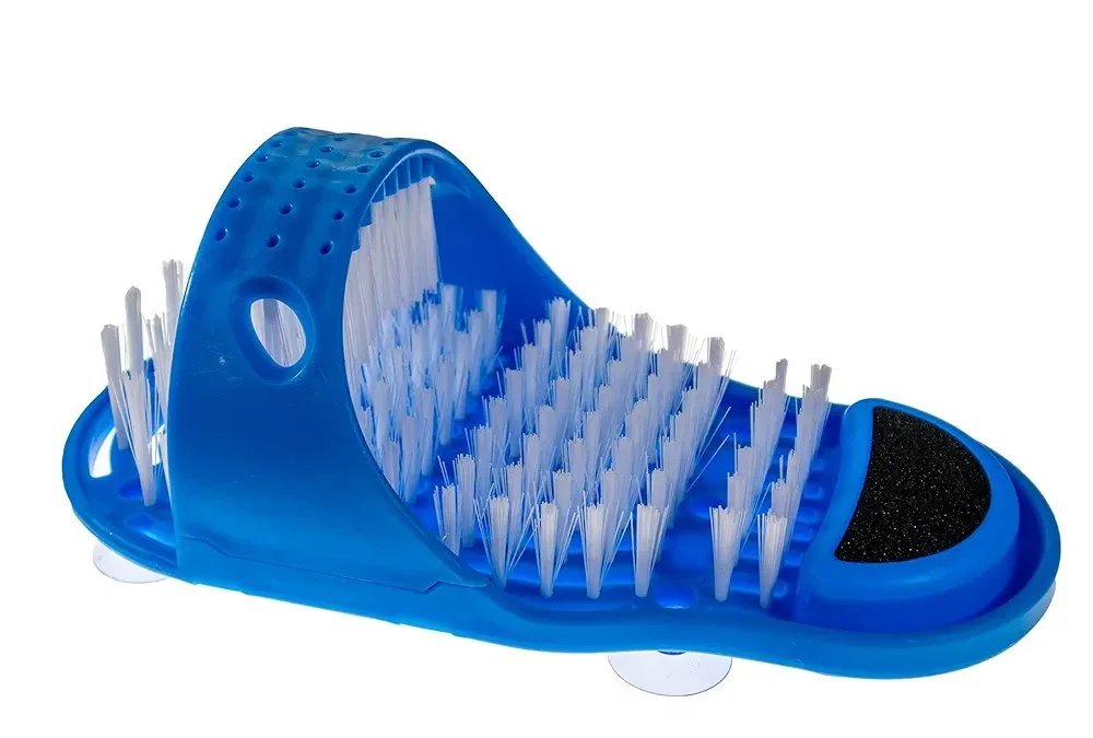 Shower Foot Scrubber Washing Brush Sandal - Bath Feet Cleaner Exfoliating Spa - Non Slip Suction Cup With Pumice Stone (Blue)