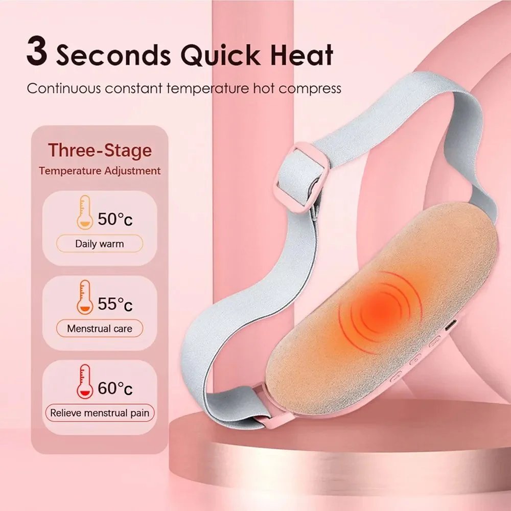 Menstrual Heating Pad Heating Belt Relieves Menstrual Abdominal Pain Heat Belt Menstrual Pad Heat and Massage 3 Heat Settings 4 Massage Modes (Pink), Pack of 1