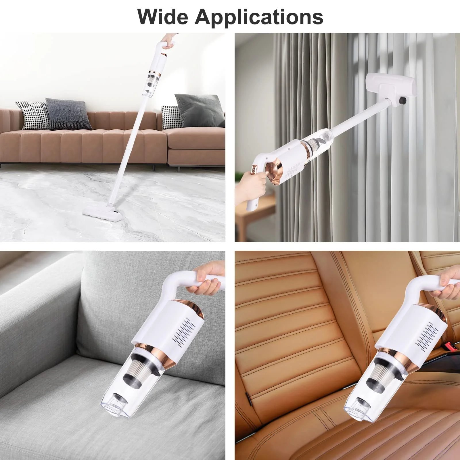 Portable Cordless Vacuum Cleaner 120W Handheld Stick Vacuum Cleaner for Hard Floor Carpet Pet Hair Car 8500Pa Powerful Suction 600ml Dust Collecting Cup with Floor Brush