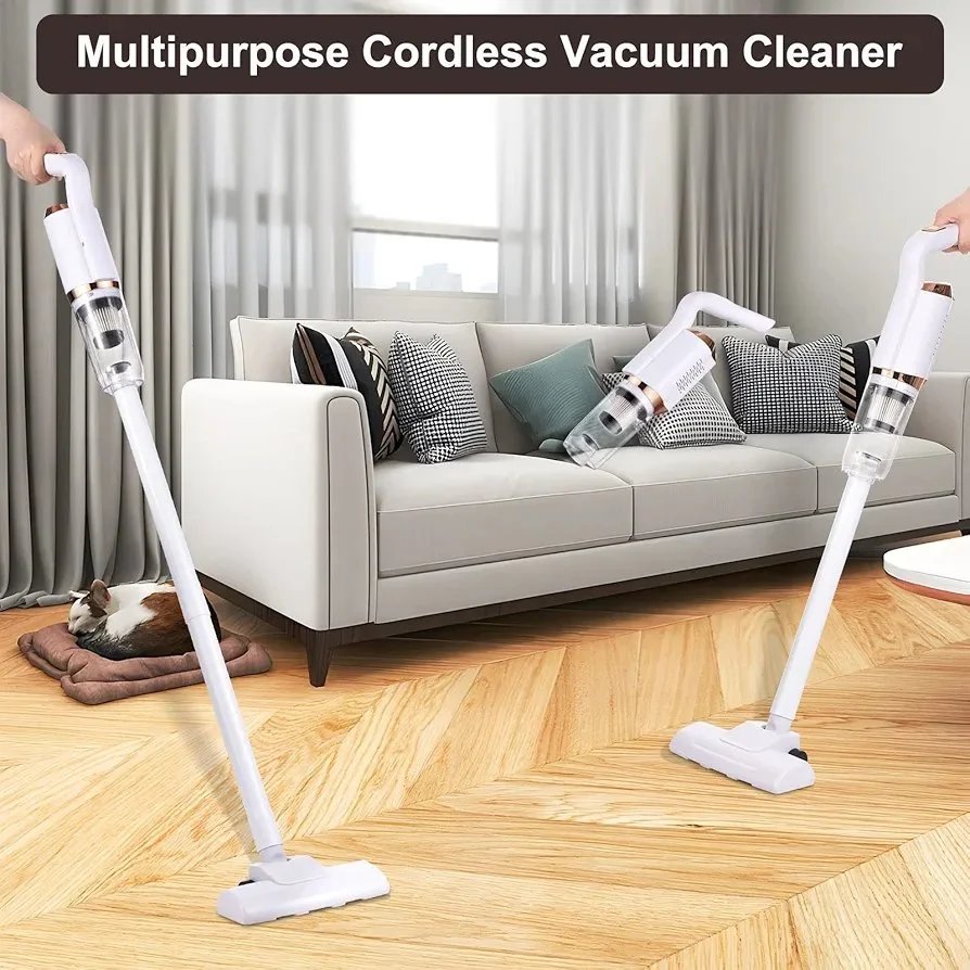 Portable Cordless Vacuum Cleaner 120W Handheld Stick Vacuum Cleaner for Hard Floor Carpet Pet Hair Car 8500Pa Powerful Suction 600ml Dust Collecting Cup with Floor Brush