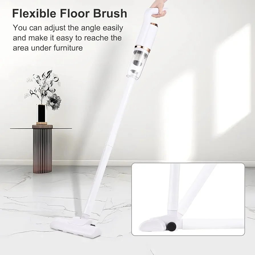 Portable Cordless Vacuum Cleaner 120W Handheld Stick Vacuum Cleaner for Hard Floor Carpet Pet Hair Car 8500Pa Powerful Suction 600ml Dust Collecting Cup with Floor Brush