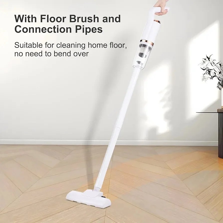 Portable Cordless Vacuum Cleaner 120W Handheld Stick Vacuum Cleaner for Hard Floor Carpet Pet Hair Car 8500Pa Powerful Suction 600ml Dust Collecting Cup with Floor Brush