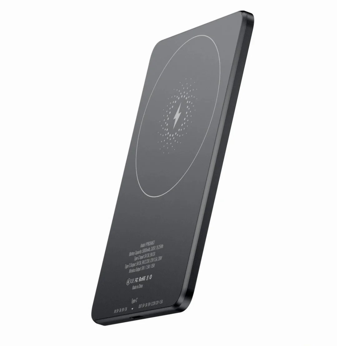 Powerology Ultra-Thin 5000mAh MagSafe Power Bank, Portable & Lightweight, Efficient Heat Dissipation, Aluminum Housing, Built-In Safeguards, Strong Magnet