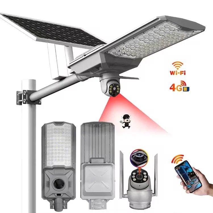 Solar Powered Floodlight 600W Street Light With 4G Camera Solar Monitoring Street Light 4G Panoramic Outdoor Home Camera