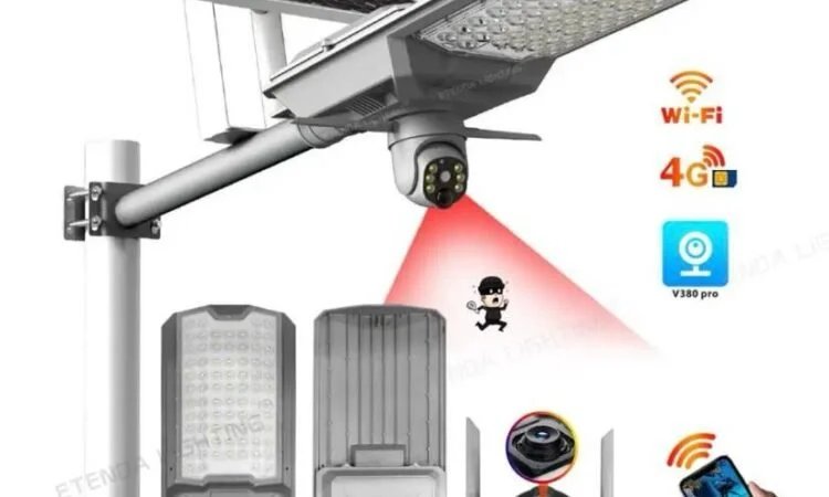 Solar Powered Floodlight 600W Street Light With 4G Camera Solar Monitoring Street Light 4G Panoramic Outdoor Home Camera